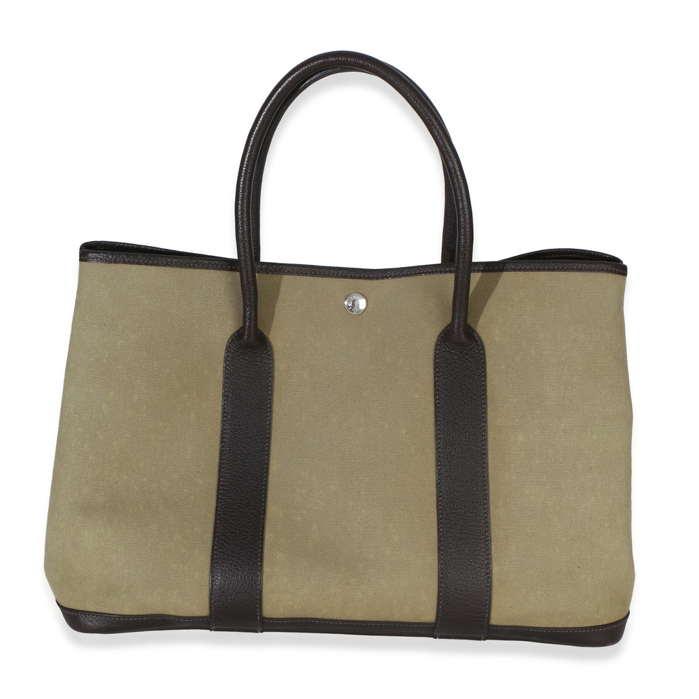 Hermès Khaki Marron Fonce Negonda Toile Garden Party 36 PHW